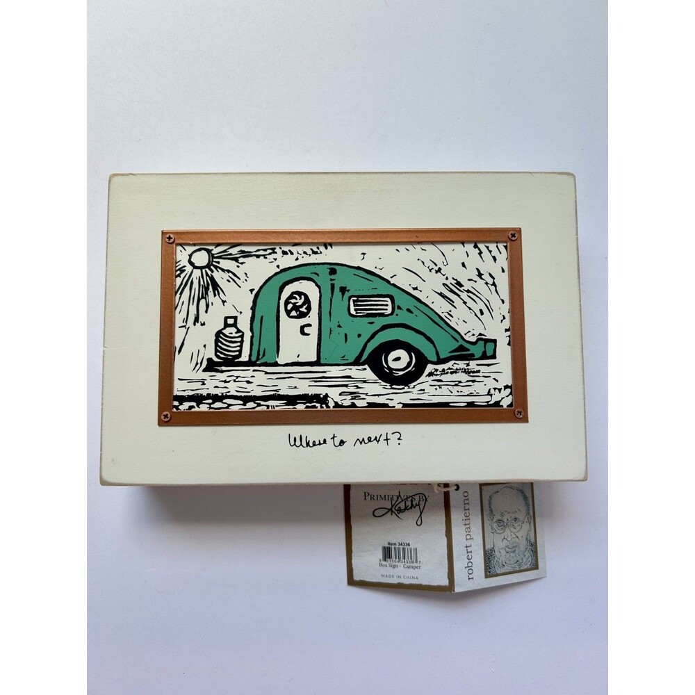 Primitives by Kathy Box Sign  Where To Next   Glamping Camper Cabin  Decor